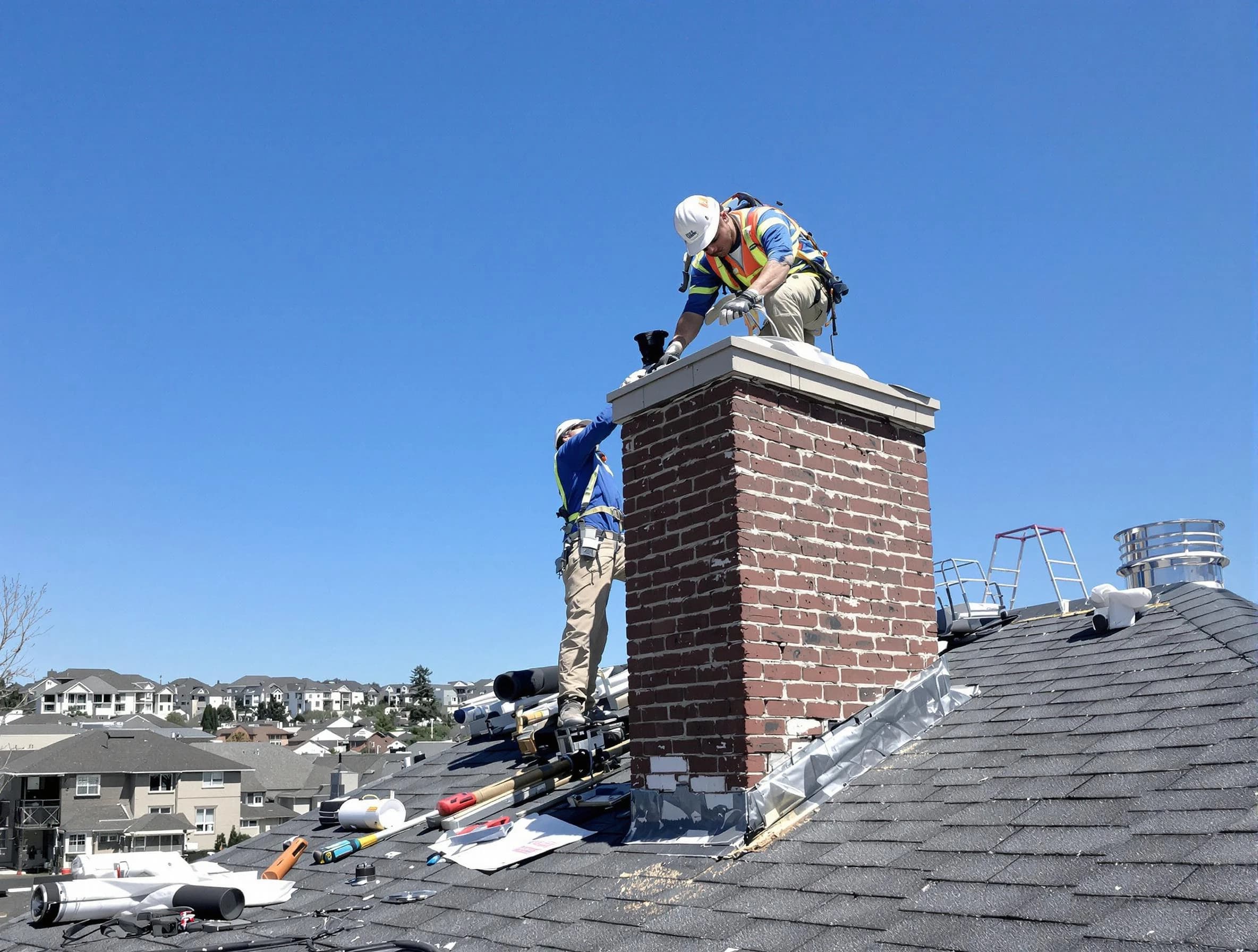 Lakewood Chimney Sweep repairing a chimney crown in Lakewood, NJ