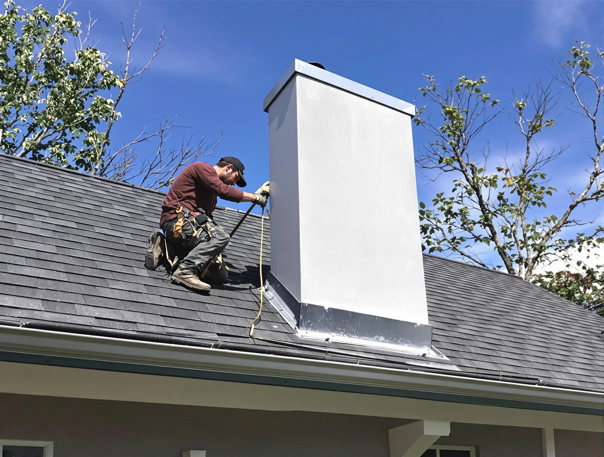 Lakewood Chimney Sweep team member finishing chimney construction in Lakewood, NJ