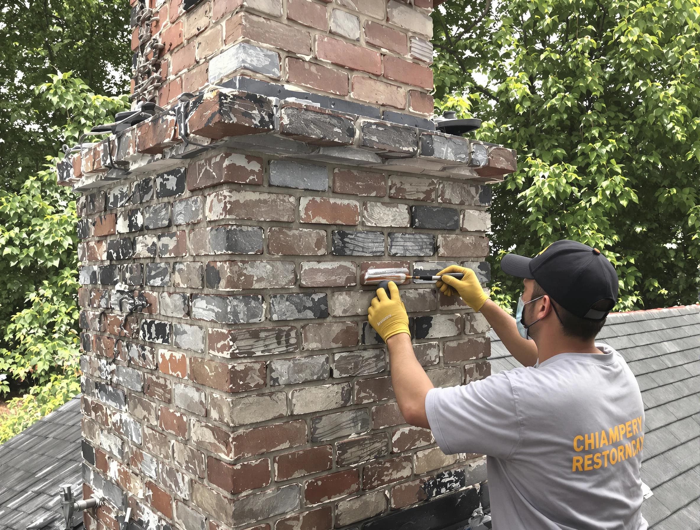 In-progress chimney restoration by Lakewood Chimney Sweep in Lakewood, NJ