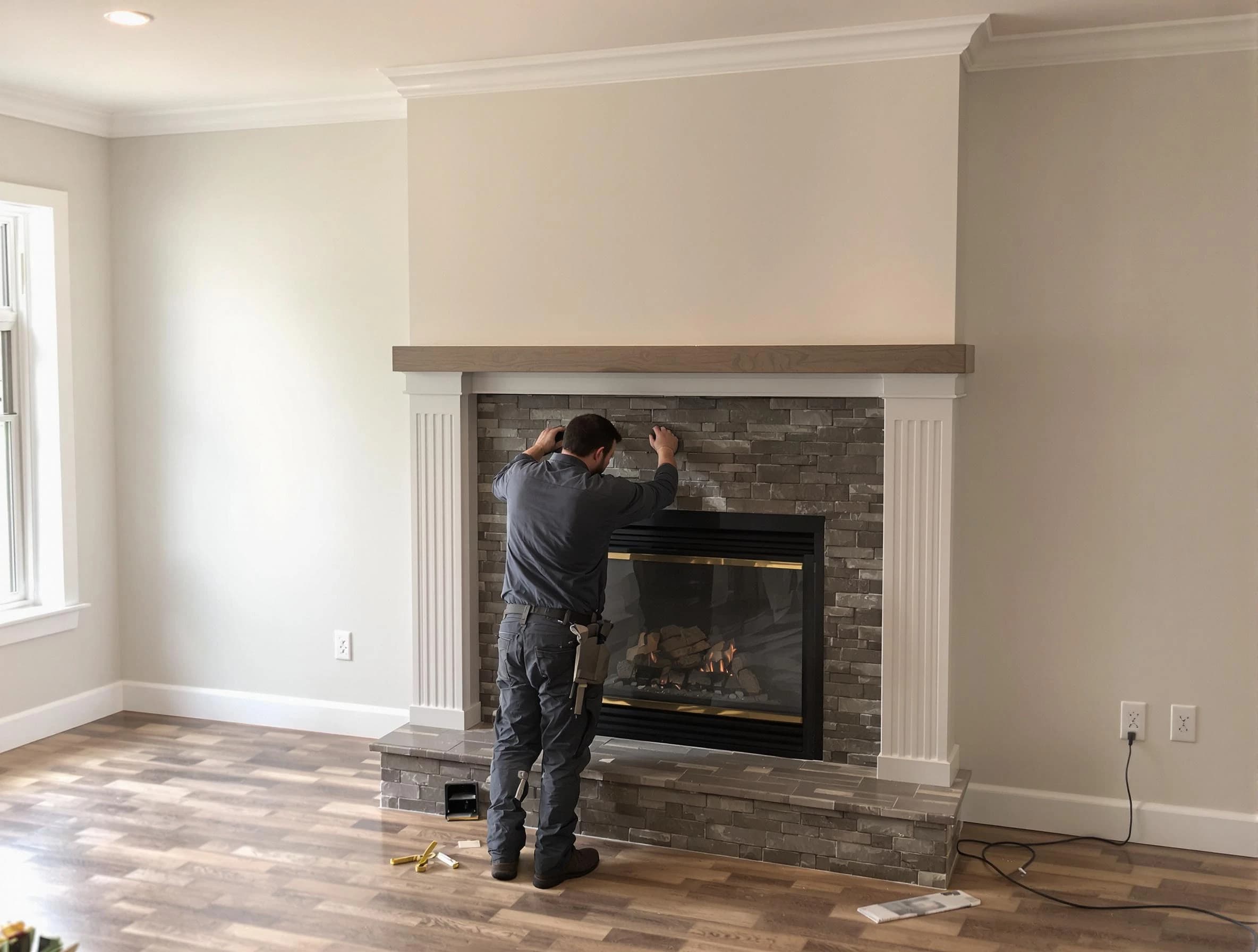 Lakewood Chimney Sweep finishing a custom fireplace install in Lakewood, NJ